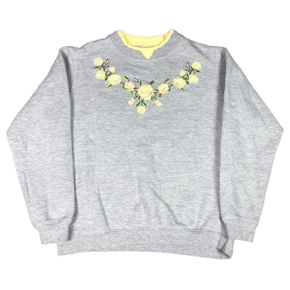 Vintage‎ 90s Haband Embroidered Flower Sweatshirt Women's Small